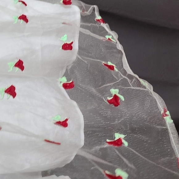 Shein Womens Dress White W/Red Embroidered Floral Sheer Overlay Sleeves Sz L EUC - Picture 4 of 11